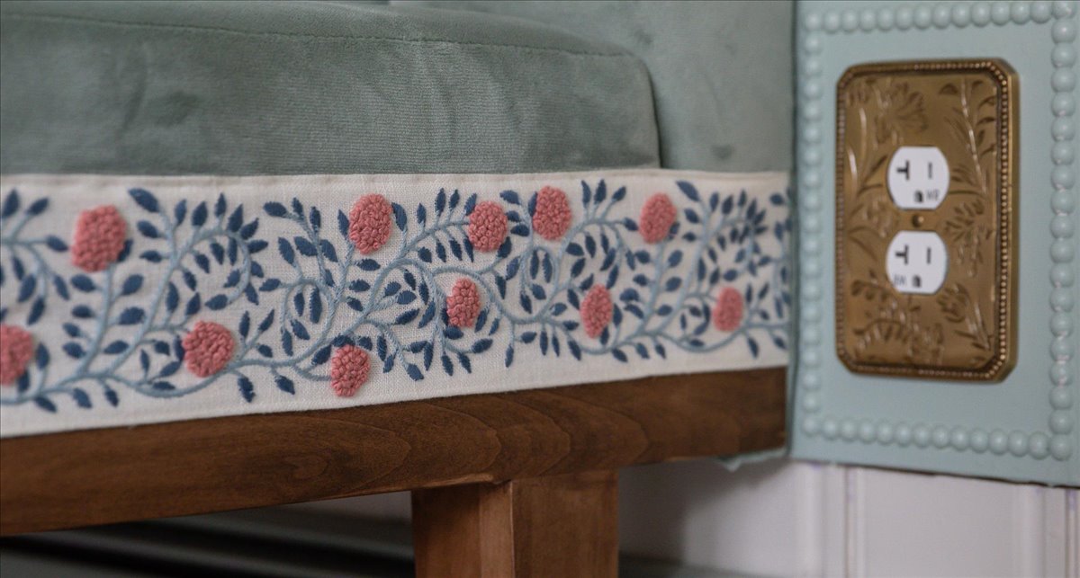 Patterned trim detail and vintage-style switch plate