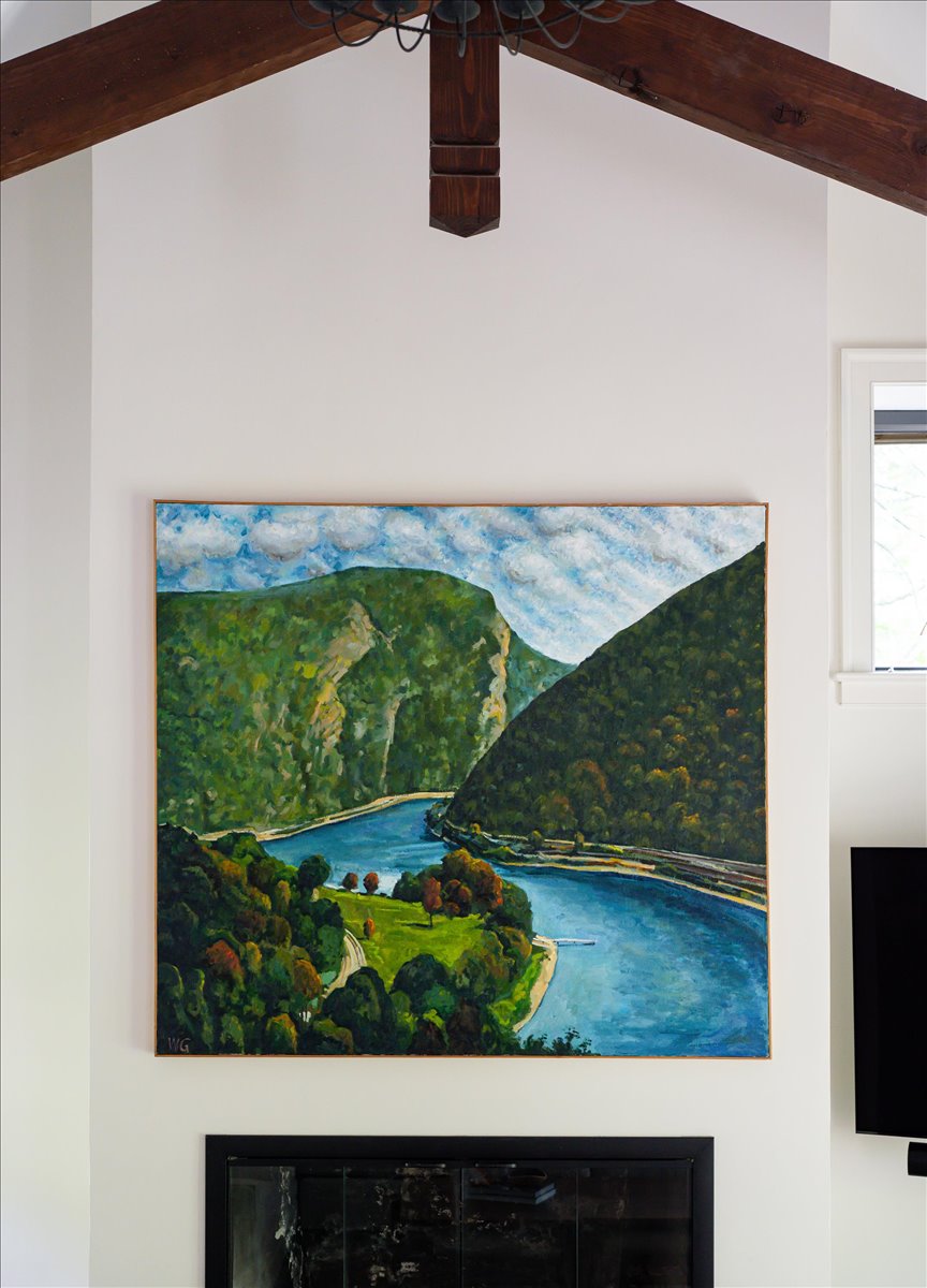 Gallery House portrait view of artwork and furnishings